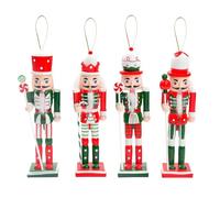 4p 12cm Red Green Wooden Christmas Nutcracker Soldier Ornaments,Christmas Tree Decorations Mini Nutcracker Figures Hanging Ornament,Nutcracker Soldier Puppet Doll Pendant for Tree Tradition Xmas Decor