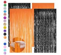 4P 3.2ft x 6.5ft Foil Curtain Halloween Decorations,Black Orange Tinsel Curtain Party Backdrop Glitter,Foil Fringe Streamers Metallic Tinsel Door Hanging Foil Flow Silk Streamers for Black Party