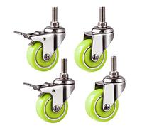 4Pack 1.5" Green PU Furniture Wheels with Brake Metal Stem M10 231 lb Capacity Stainless Steel Holder HeavyDuty Casters for Chairs Tables Planters