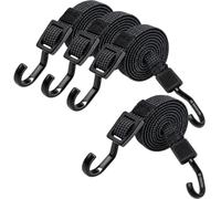 4Pack 100cm Black Bungee Cords with Hooks | Flat Bungee Straps Adjustable Flat Elastic Straps for Bicycles,Bike Luggage Rack,Camping