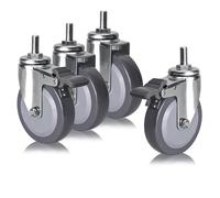 4Pack 2.5" 3" 4" Heavy Duty Industrial Swivel Caster Wheels with Brakes M12 Threaded Stem Polyurethane Casters for Furniture Baby Beds Carts and Shelves