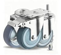 4Pack 3"5" GreyCastersStainless Steel Wheels M12 Threaded Stem 286LB Capaci Swivel with Brake Perfect for Fur & Equint