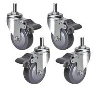 4Pack 3" Heavy-Duty Trolley Casters, Silent Polyurethane Wheels with M12 Threaded Stem, Dual Locking Brake for Smooth Mobility & Fur Transport