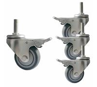 4Pack 3" Industrial Stem Casters with Brake Du NonMarking Rubber Wheels No Noise Ideal for Appliances & Equint2 Swivel + 2 Fixed