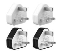 4Pack 3 Pin Plug UK, 5V/1A USB Charging Adapter with Smart IC, Fast and Safe Wall Plug for iPhone 12/11 Pro Max/XS/XR/8/7, iPad, Sam-sung Galaxy S10/S9/S8, Motorola, LG and More （Black+White）