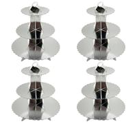 4Pack 3 Tier Cake Stand, Silver Afternoon Tea StandsCard, Dessert Cupcake Stands Round Cardboard Cupcake Tower for Birthday,Party,Baby Showers