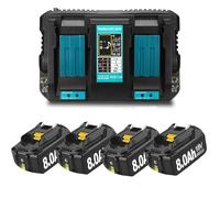 4Pack 8.0Ah 18V BL186 Replacemnet for Makita Battery Compatible with Makita Battery BL1860 BL1860B BL1850 BL1840 BL1830 DC18RA DC18RC DC18RD (4PC 8.0+Charger)