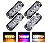 4Pack 8.6cm/3.38in Emergency Strobe Warning Light,4 LED Car Vehicle Warning Emergency Flashing Flush Mount Led Light Bar Strobe Light Bar 12V-24V (White)
