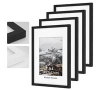 4pack A4 Picture Frame, Black Wooden Picture Frames, 29.7x21cm Photo Frame with Perspex Glass, With Stand and Wall Mountable, Horizontal or Vertical Wall Mounting, Bedroom and Living Room Decoration