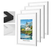 4Pack A4 Picture Frame, White Wooden Picture Frames, 29.7x21cm Photo Frame with Perspex Glass, With Stand and Wall Mountable, Horizontal or Vertical Wall Mounting, Bedroom and Living Room Decoration
