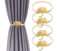 4Pack Aluminum Alloy Spring Design Curtain Tiebacks - Leaf Carving Design Curtain Ties for Drapes - Modern Style Holdbacks (Gold Ginkgo)