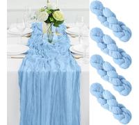 4Pack Baby Blue Cheesecloth Table Runner 10FT Cheese Cloth Table Runner 35x120Inch Long Gauze Table Runners Rustic Sheer Table Runners for Party Wedding Bridal Baby Boy Baby Shower Decorations