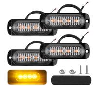 4Pack Car Strobe Flashing Light Amber 12V-24V 4 LED Amber Safety Emergency Light Universal Bar LED Breakdown Beacon Strobes Hazard Warning Light Waterproof for Truck Off-Road Vehicle Car Motorcycle