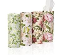 4pack Car Tissues Holder with Facial Tissues Vintage Rose Peony Orchid Travel Tissue Tubes Box Container for Tissues Cylinder Car Cup Holder