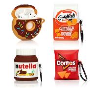 (4Pack) Case for AirPods 2nd/1st Generation(2019/2016) Earbuds, XMBYGY Silicone Case Protective Cover with Cute Cartoon Skin Design for AirPods 1/2, with Carabiner (DOR+GOD+Dounts+Nutella)