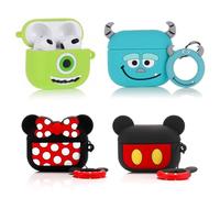 (4Pack) Case for AirPods 3rd Generation Earbuds (2022), XMBYGY Silicone Charging Case Protective Cover with Cute Cartoon Skin Design for AirPods 3, with Carabiner (MK+MN+MrQ+Monster)