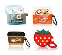 (4Pack) Case for AirPods Pro 2nd/1st Generation (2022/2019) with Carabiner, XMBYGY Cute Skin Design Silicone Cartoon Charging Case Protective Covers for Boys Girls (G+GOD+Mcoffee+3Dstrawberry)
