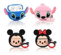 (4Pack) Case for AirPods Pro 2nd/1st Generation (2022/2019) with Carabiner, XMBYGY Cute Skin Design Silicone Cartoon Charging Case Protective Covers for Boys Girls (MKFC+MNFC+StitchBU+PK)