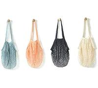 4Pack Cotton Mesh String Organizer Portable Shopping Handbag Long Handle Net Tote BagGrocery Shopping or Outdoor Packing Orange Blue Black Beige