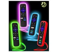 4Pack Cover for Roku Remote, Case for Hisense/TCL Roku TV Remote | Universal Replacement Controller | Silicone Sleeve Skin | Glow in The Dark | Glow Lanyard| Glow Green, Glow Blue, Glow Purple, Red