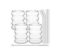 4Pack Cute Ripple Glassware with Straws for Kitchen & Beverages
