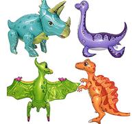 4Pack Dinosaur Party Balloons, Giant Self Standing Dinosaur Foil Balloons, 3D Dinosaur Aluminum Jungle Balloons for Dinosaur Birthday, Baby Shower, Jungle Theme Party Supplies Decorations
