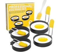 4Pack Egg Rings for Frying, Stainless Steel Egg Rings for Frying Round Egg Mould Fried Egg Ring with Oil Brush, Egg Circles Egg Shaper for Frying Pan, Pancakes, McMuffin, Omelettes Mini Burger