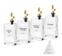 4pack Glass Oil Dispenser,Kitchen Olive Oil Bottle with Plum-Shaped Auto-Open Pourer,Oil and Vinegar Dispenser Set with Silicone Funnel&40 Waterproof Labels(Transparent,350ml/11.8 oz)