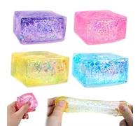 4Pack Glitter Squish Cube,Slow Rise Stress Cubes,Soft Squish Cube Sensory Toy,Anxiety Relief Stress Balls,Colorful Sensory Fidget Toys for Easter Party Favors,Stocking Stuffers
