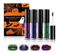 4Pack Halloween Cosplay Liquid Lipstick Set,High Pigmented Matte Lip Gloss | Black Blue Green Purple Waterproof Long Lasting Lip Stain for Women