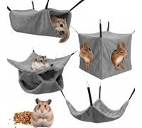 4Pack Hamster Hammock House Set, Washable Small Animal Bedding Hideout with Sturdy Base Board, Plush Guinea Pig Hanging Bed, Swing & Tunnel Toy for Ferret, Chinchilla, Rat, Mushroom Pattern(Grey)