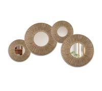 4Pack Handwoven Hemp Rope Boho Basket Wall Decor - 2-Size Hanging Woven Wall Art with Round Acrylic Mirror, Retro & Versatile Home Decor for Bedroom, Living Room, Entryway & More (Light Beige)
