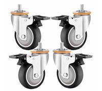 4Pack HeavyDuty Rubber Wheels with Brake Ø 63/75/100/125mm Industrial Swivel Casters M16 Thread No Marks & Quiet Perfect for Furniture & Equipment (Size: 5"/125mm)