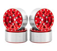 4Pack HIRCQOO 1.0" SCX24 Beadlock Wheels Rim 7mm Hex Wheel Rims Compatible with Axial 1/24 AXI90081 AXI00002V2 C10 Gladiator RC Micro Beadlock Wheels Crawler Car (Red)