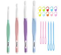 4Pack Large Crochet Hooks Set - 8mm, 10mm, 12mm, 15mm, Ergonomic Crochet Hook with Stitch Markers and Sewing Needles, Crochet Accessories for Chunky Yarn, Knitting Blankets Shawl and Carpet