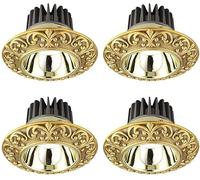 4pack,LED Brushed Brass Spot Light with Hand Drawn Pattern 6W-14W,Eyeball Recessed Downlight for Household Highlight Room Details,COB Can Lights Disk Light