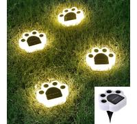 4Pack Led Paw Print Solar Lights Warm White Solar Pathway Lights, Dog Paw Solar Ground Lights Landscape Path Lights Solar Step Lights for Garden, Paw Animal Footprint Cemetery Solar Lights