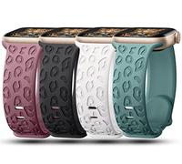 4Pack Leopard Engraved Bands Compatible with Apple Watch Band for women 40mm 41mm 38mm, Soft Silicone Cheetah Sport Strap for iWatch Series 10 9 8 7 6 5 4 3 2 1 SE Ultra/Ultra 2-SV.BK.WT.CS