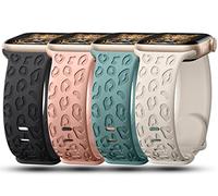 4Pack Leopard Engraved Bands Compatible with Apple Watch Band for women 40mm 41mm 38mm, Soft Silicone Cheetah Sport Strap for iWatch Series 10 9 8 7 6 5 4 3 2 1 SE Ultra/Ultra 2-4PCS-E