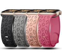 4Pack Leopard Engraved Bands Compatible with Apple Watch Band for women 40mm 41mm 38mm, Soft Silicone Cheetah Sport Strap for iWatch Series 10 9 8 7 6 5 4 3 2 1 SE Ultra/Ultra 2-BK.GR.SP.RSD