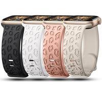 4Pack Leopard Engraved Bands Compatible with Apple Watch Band for women 44mm 45mm 46mm 49mm, Soft Silicone Cheetah Sport Strap for iWatch Series 10 9 8 7 6 5 4 3 2 1 SE Ultra/Ultra 2-4PCS-A