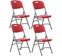 4Pack Lightweight Red Folding Chairs Portable Steel Tube pt Seating No Assembly Required SpaceSaving Indoor & Outdoor Event Chairs