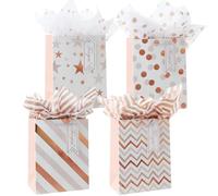 4Pack Medium Gift Bags with Tissue Paper,Rose Gold,4 Design,18 x 23 x 10CM | Paper Bags With Gift Tags for Women,Girl's Birthday,Christmas,Thanksgiving,Small Business,All Occation