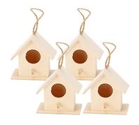 4Pack Of Mini Wooden Bird Houses, House For Outside Hanging Small Bird Nesting Box For Garden