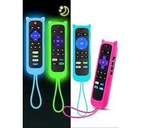 4Pack ONEBOM Cover for Roku Remote with Cat Ears Design, Silicone Skin Case Compatible with Hisense/TCL Roku TV, Steaming Stick/Express Glow in The Dark,Blue/Green/Rose Red/Sky Blue