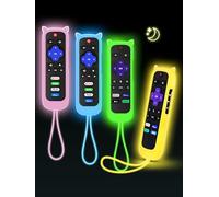 4Pack ONEBOM Cover for Roku Remote with Cat Ears Design, Silicone Skin Case Compatible with Hisense/TCL Roku TV, Glow in The Dark Yellow/Blue/Green/Pink