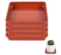 4Pack Plant Saucer Plastic, 30mm Square Plant Pot Saucer Trays, Home Garden Ornaments Square Plastic Plant Pot Saucers, Extra Large Drip Trays Flower Indoor Outdoor Garden Planter Tray (Red)