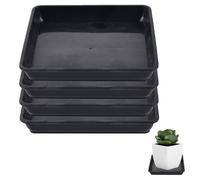 4Pack Plant Saucer Plastic, 35mm Square Plant Pot Saucer Trays, Home Garden Ornaments Square Plastic Plant Pot Saucers, Extra Large Drip Trays Flower Indoor Outdoor Garden Planter Tray (Black)