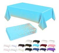 4Pack Plastic Baby Blue and Gold Dot Table Cloth Party for Rectangle Tables,137x274cm Decorative Paper Table Cloths for Parties Disposable Table Cover for Picnic,Baby Shower,Wedding,Birthday,Christmas
