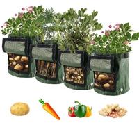 4Pack Potato Grow Bags 10 Gallon Plant Growing Bags for Vegetables Durable & Root Friendly Garden Bags with Strap Handles and Access Flap Window for Potatoes, Carrots, Tomatoes, Strawberry (4pcs)